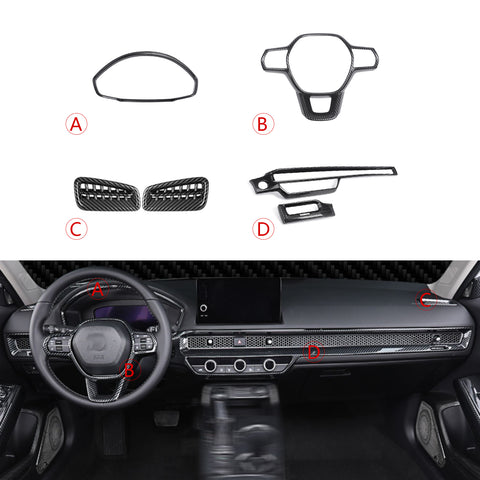 Carbon Fiber Black Steering Wheel Side AC Vent Frame Cover For Honda Civic 22-23