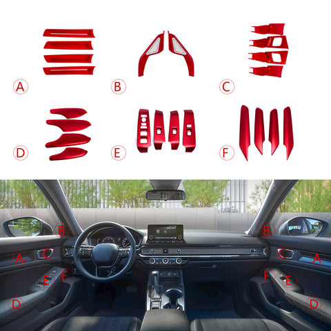 Glossy Red Door Handle Bowl Panel Strip Cover Decor For Honda Civic 2022-2023