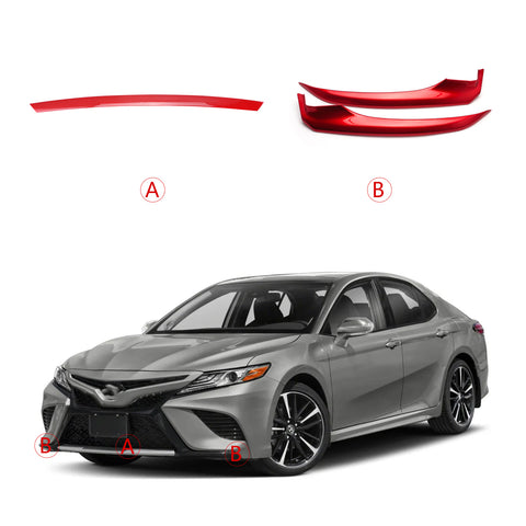 Red Front Bumper Corner + Red Carbon Fiber Center Cover For Camry SE XSE 18-2020