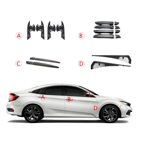 Carbon Fiber Texture Door Handle Side Fender Vent Cover Decor For Civic 2016-21