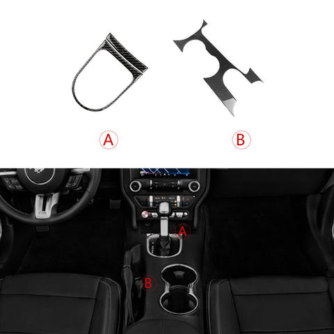 Real Carbon Fiber Center Console Gear Shift Panel Cover For Ford Mustang 2015-up