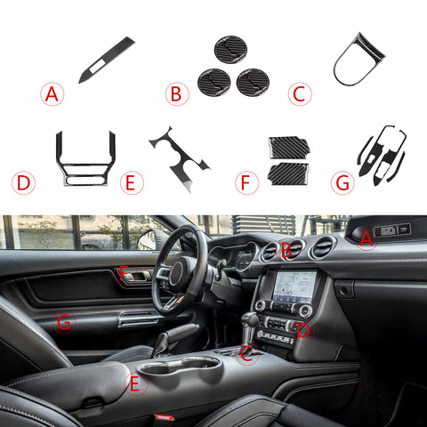 Carbon Fiber Inner Air Vent Handle Bowl Window Lift Combo Trim For Mustang 2015+