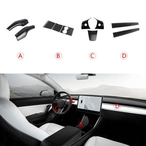Carbon Fiber ABS Console Steering Wheel Paddle Shifter Trim For Model 3 Y 17-20