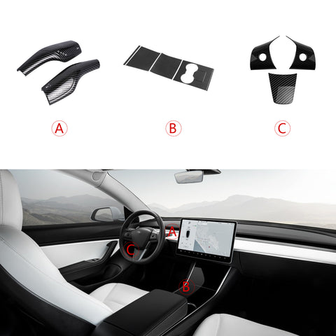 Carbon Style Console Steering Wheel Paddle Shifter Cover for Model 3 Y 2017-2020