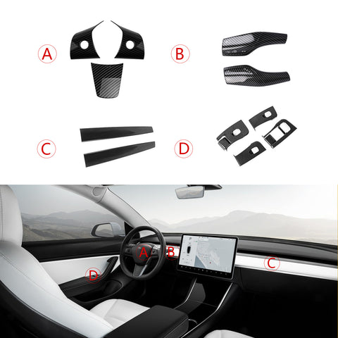 Carbon Fiber Style Steering Wheel Paddle Shifter Window Trim For Model 3 Y 2017+