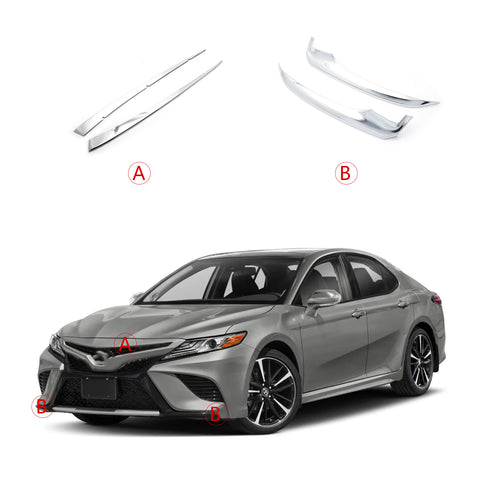 Chrome Front Bumper Corner + Front Grille Trim For Toyota Camry SE XSE 2018-2020