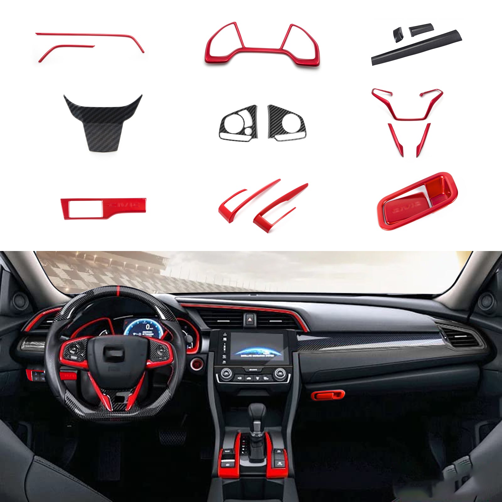 Carbon Fiber Inner Steering Wheel Cover Trim For 2016-2021 Honda Civic Si – Direct Fit, Black Carbon Look (60-Day Warranty)