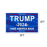 Trump 2024 Flag, Double Sided 3 Ply Take America Back Flag 3x5FT Polyester with Durable Canvas Header and 2 Brass Grommets for Indoor Outdoor Decoration w/Wristbands Set for Supporters Fans