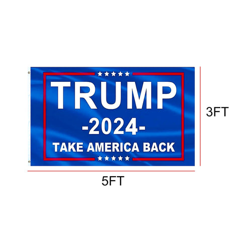 Trump 2024 Flag, Double Sided 3 Ply Take America Back Flag 3x5FT Polyester with Durable Canvas Header and 2 Brass Grommets for Indoor Outdoor Decoration w/Wristbands Set for Supporters Fans