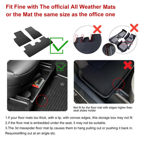 2PCS Interior Front Under Seat Insert Storage Organizer Hidden Tray Underseat Bins Box Accessories Compatible with Tesla Model Y 2020-2023