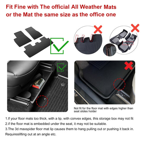 Interior ABS Center Console Armrest Black Layer Cubby Drawer Storage Box + Underseat er Waterproof Hidden Tray Insert Bin Organizer Combo Kit Compatible with Tesla Model Y 2021-2023