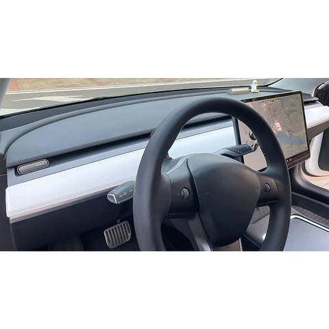 Set Glossy White Interior Center Console Stripe Paddle Shifter Cover Steering Wheel Accessories Cover Trim Combo Kit, Compatible with Tesla Model 3 2017-2023 & Model Y 2020-up