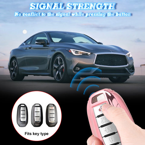 Xotic Tech Pink Transparent Button Remote Control Key Fob Skin Holder Fob Shell Protector Compatible with Infiniti Q50 Q60 QX50 QX55 QX60