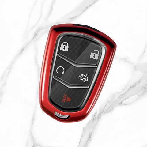 Red Soft TPU Remote Control Smart Key Fob Cover Compatible with Cadillac ATS 2013-2019, CT6 2016-2020, XT5 2017-2021, XT4 2018-2021, Escalade 2019-2021,CTS 2014-2021, SRX XTS 2015-2021