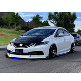 Front Bumper Lip Chin Spoiler+ 2.2M Side Skirt Winglets Diffusers+ Adjustable 10"-13" Support Rod Compatible with Honda Accord Civic or VW MK5 MK6 MK7 or Kia Optima, Carbon Fiber w/Blue