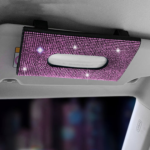 Bling Rhinestone Car Sun Visor Tissue Box Paper Towel Holder Clip Universal Fit