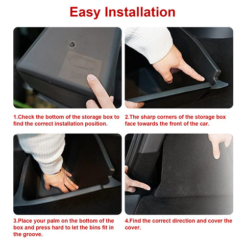 Black Rear Trunk Side Storage Grocery Box w/Lid Reinforced Handle Partition Board Cover Organizer Packet Holder Bin Compatible with Tesla Model Y 5 Seater 2022-up