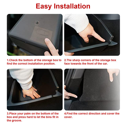 Rear Trunk Side Insert Layered Storage Bin Box w/Lid Reinforced Handle High Capacity Partition Board Cover Organizer Protector Packet Compatible with Tesla Model Y 5 Seater 2020-2021