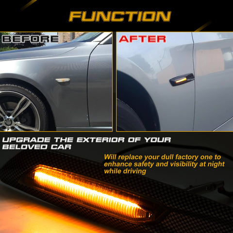 2x LED Sequential Side Marker Lights For BMW E46 E60 E61 E81 E82 E88 E90 E91 E92