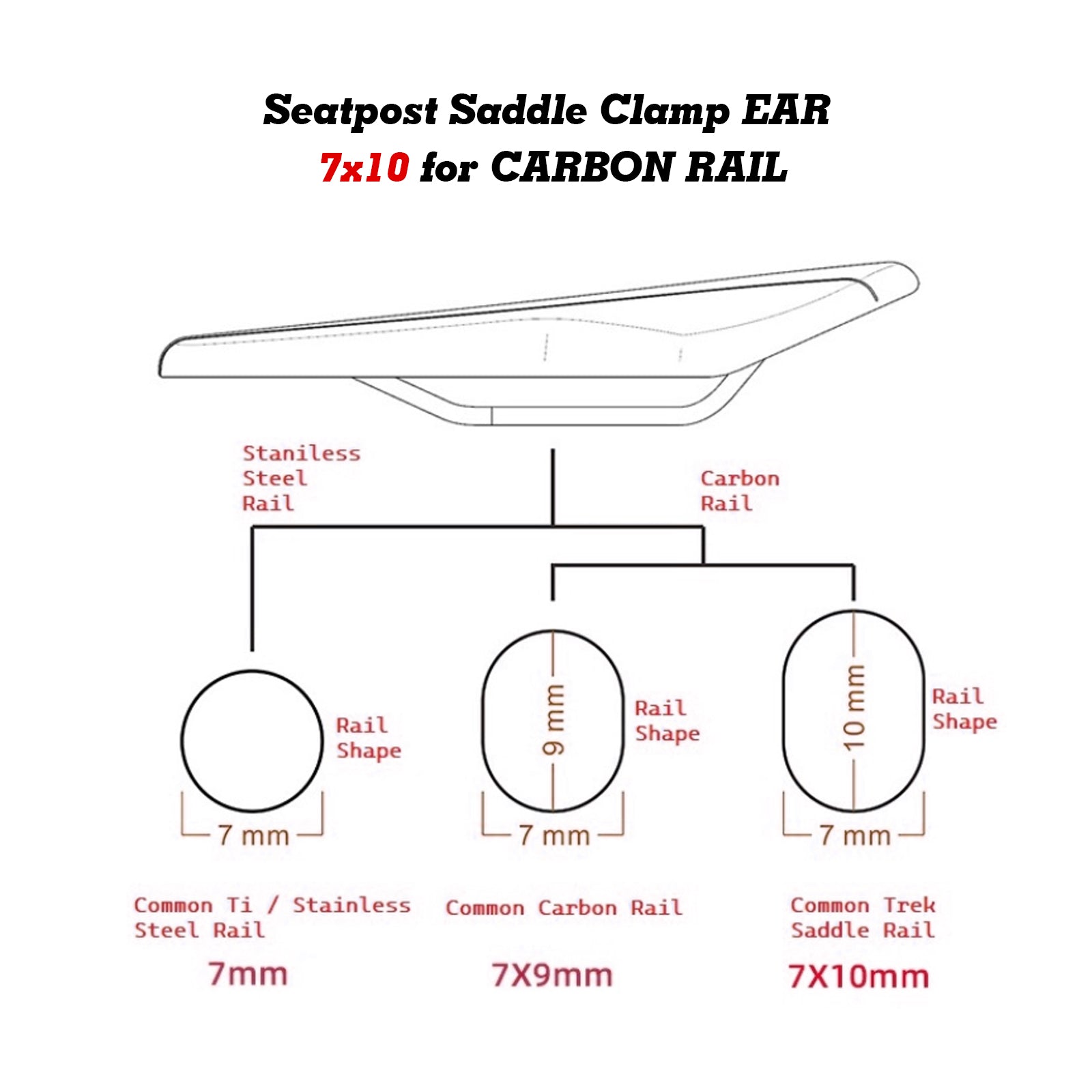Seatpost Ear Clamp With Titanium Bolts – 7x9mm & 7x10mm – For Oval/Carbon Rail Saddles, Ritchey WCS 1-Bolt