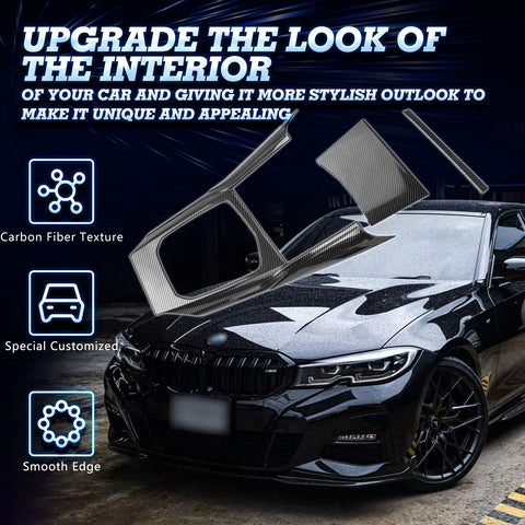 Carbon Fiber Black Gear Shift Knob Panel Frame Cover Trim For BMW 3-Series 19-22