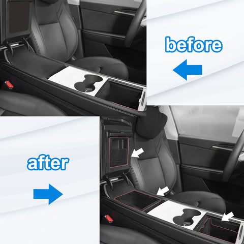 3PCS Flocked Center Console Organizer Tray Armrest Hidden Cubby Drawer Storage Box Compatible with Tesla Model 3 Model Y 2021-2024