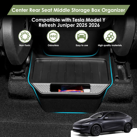 Rear Center Console Organizer Backseat Storage Box For Tesla Model Y Juniper 25+