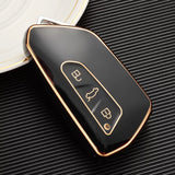 2Pcs Gold Edge Black TPU Key Fob Shell Full Cover Case, Compatible with Volkswagen Golf 8 ID.4 MK8 Seat Leon MK4 Skoda Octavia Smart Keyless Entry Key