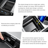 Interior ABS Center Console Armrest Hidden Cubby Drawer Storage Box + Rear Trunk Left Side Grocery Bin Box Organizer Protector Packet w/Lid Combo Kit Compatible with Tesla Model 3 2021-2023