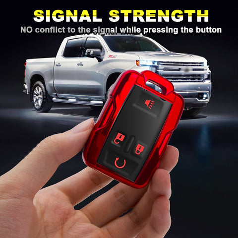 Red TPU 360° Protection Remote Key Cover w/Keychain For Chevy Silverado GMC Sierra 2014-up