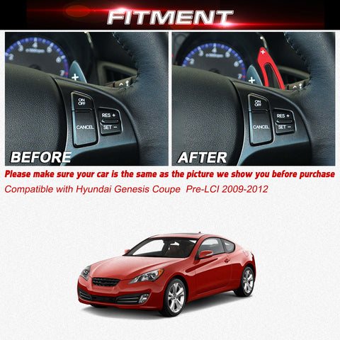 Red Aluminum Paddle Shifter Extension For Hyundai Genesis Coupe Pre-LCI 09-2012