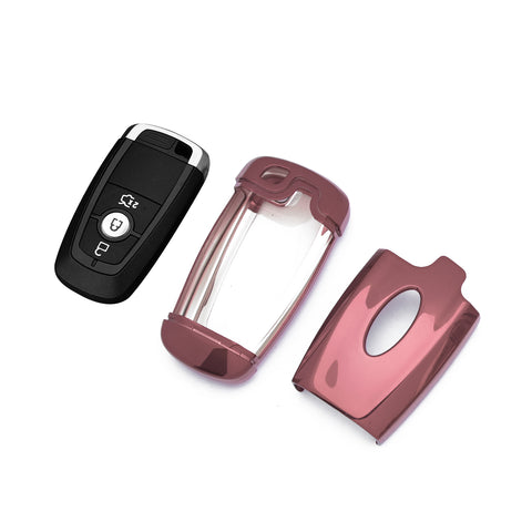 Pink TPU Key Fob Shell Full Cover Case w/Keychain, Compatible with Ford Edge Escape Expedition