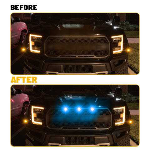 Ford SVT Raptor Style Amber Grille Lighting Kit, Front Grill Bumper Hood Marker Running Light Assembly For Ford Chevy GMC Dodge Ram Toyota etc Pickup Truck SUV