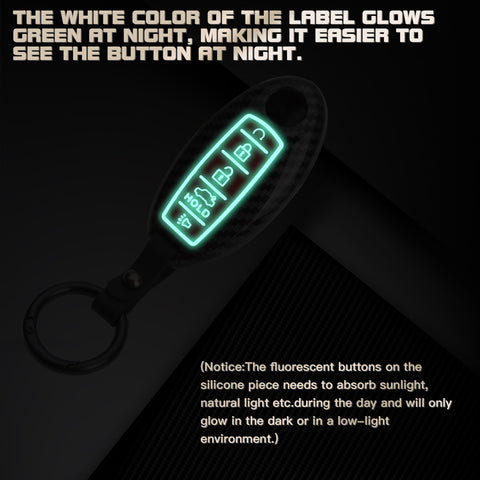 Carbon Fiber Style Full Seal Key Fob Holder Night-Luminous For Infiniti Nissan