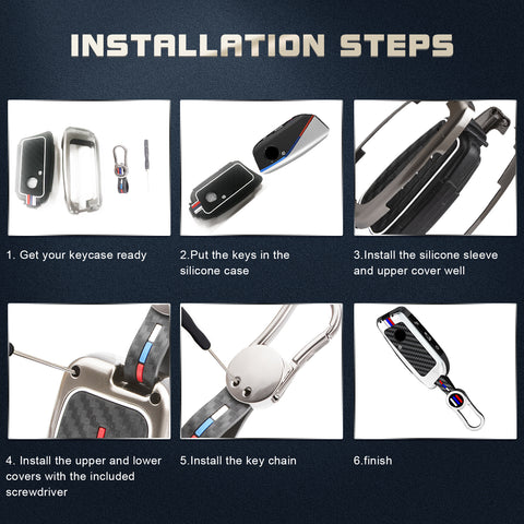 x xotic tech Heavy Zinc Alloy Key Fob Cover Compatible with BMW IX I5 X5 X6 X7 IX I7 5 7 Series 740i 760i 2023-2026, Full Protect Remote Metal Keys Holder Keychain with Carbon Fiber Pattern