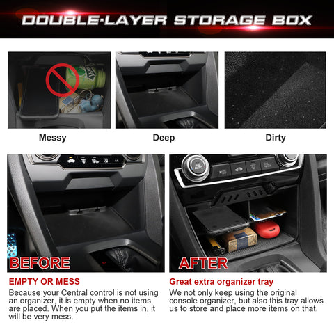 Inner ABS Center Console Storage Organizer Insert Box For Honda Civic 2016-2021