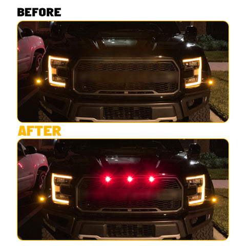 Ford SVT Raptor Style Amber Grille Lighting Kit, Front Grill Bumper Hood Marker Running Light Assembly For Ford Chevy GMC Dodge Ram Toyota etc Pickup Truck SUV