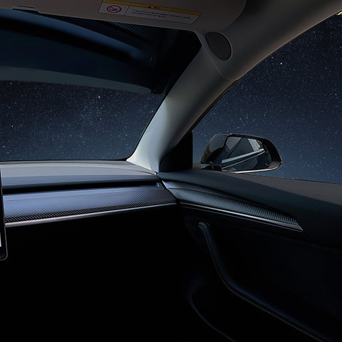 Matte Carbon Fiber Pattern Dashboard Door Panel Combo Cover For Tesla Model 3 2021-2023 & Model Y 2020-up