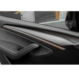 2x Matte Black Carbon Fiber Style Door Panel Cover For Tesla Model 3 2021-2023 & Model Y 2020-up