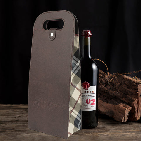 2-Bottle Leather Wine Tote Bag Protector Champagne Gift Bag with Handle For Gift