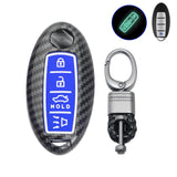 For Nissan/Infiniti 4-Button Carbon Fiber ABS Silicone Cover Remote Key Case Fob