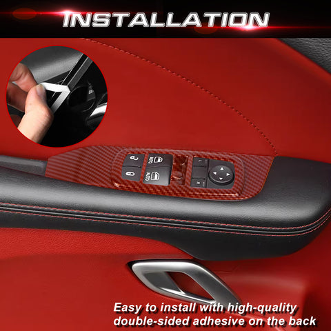 Window Lift Trim Door Lock Switch Panel Cover Compatible with Dodge Challenger 2015-up Interior Accessories Decoration 2Pcs/Set