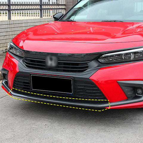 Set Carbon Fiber Style Front Upper Bumper Grille+Lip Cover For Honda Civic 22-up