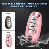 Xotic Tech Pink Transparent Button Remote Control Key Fob Skin Holder Fob Shell Protector Compatible with Infiniti Q50 Q60 QX50 QX55 QX60