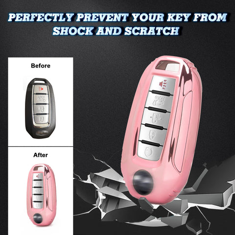 Xotic Tech Pink Transparent Button Remote Control Key Fob Skin Holder Fob Shell Protector Compatible with Infiniti Q50 Q60 QX50 QX55 QX60