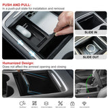 Interior ABS Center Console Armrest Hidden Cubby Drawer Storage Box + Rear Trunk Side Grocery Bin Organizer Protector Packet w/Lid Combo Kit Compatible with Tesla Model Y 5 Seater 2021