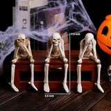 Set of 3 Halloween Statues See Speak Hear No Evil Skeleton Skull Bone Decoration