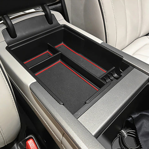 Center Console Armrest Box Secondary Storage Coin Holder Tray Organizer w/Red Anti-Dust Mats, Compatible with Hyundai Palisade 2020-2022