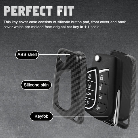 Carbon Fiber Remote Key Fob Shell Case Holder For Toyota RAV4 Corolla w/Keychain