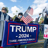 Trump 2024 Flag, Double Sided 3 Ply Take America Back Flag 3x5FT Polyester with Durable Canvas Header and 2 Brass Grommets for Indoor Outdoor Decoration w/Wristbands Set for Supporters Fans